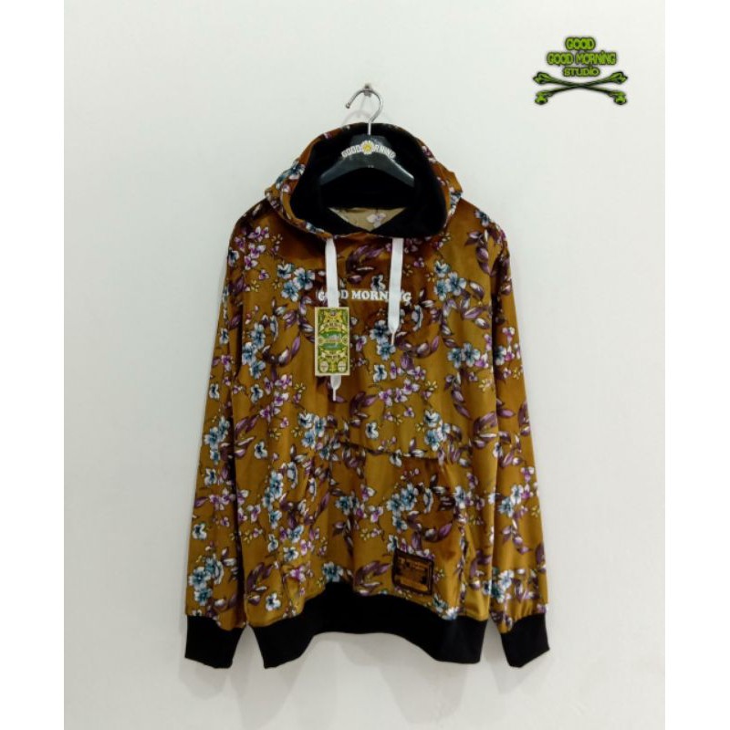 GOOD MORNING SWEATER HOODIE Sweater cewek Sweatshirt brown gold motif spring flowers seri GM1050