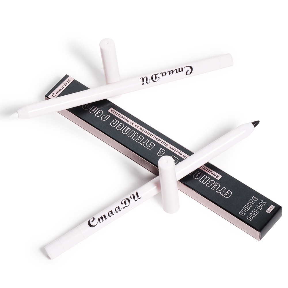 Pensil Eyeliner CMAADU 2pcs set Matte Eyeshadow &amp; Eyeliner Pencil 2 Warna Hitam dan Putih Waterproof (1 kemasan berisi 2 eyeliner hitam dan putih)