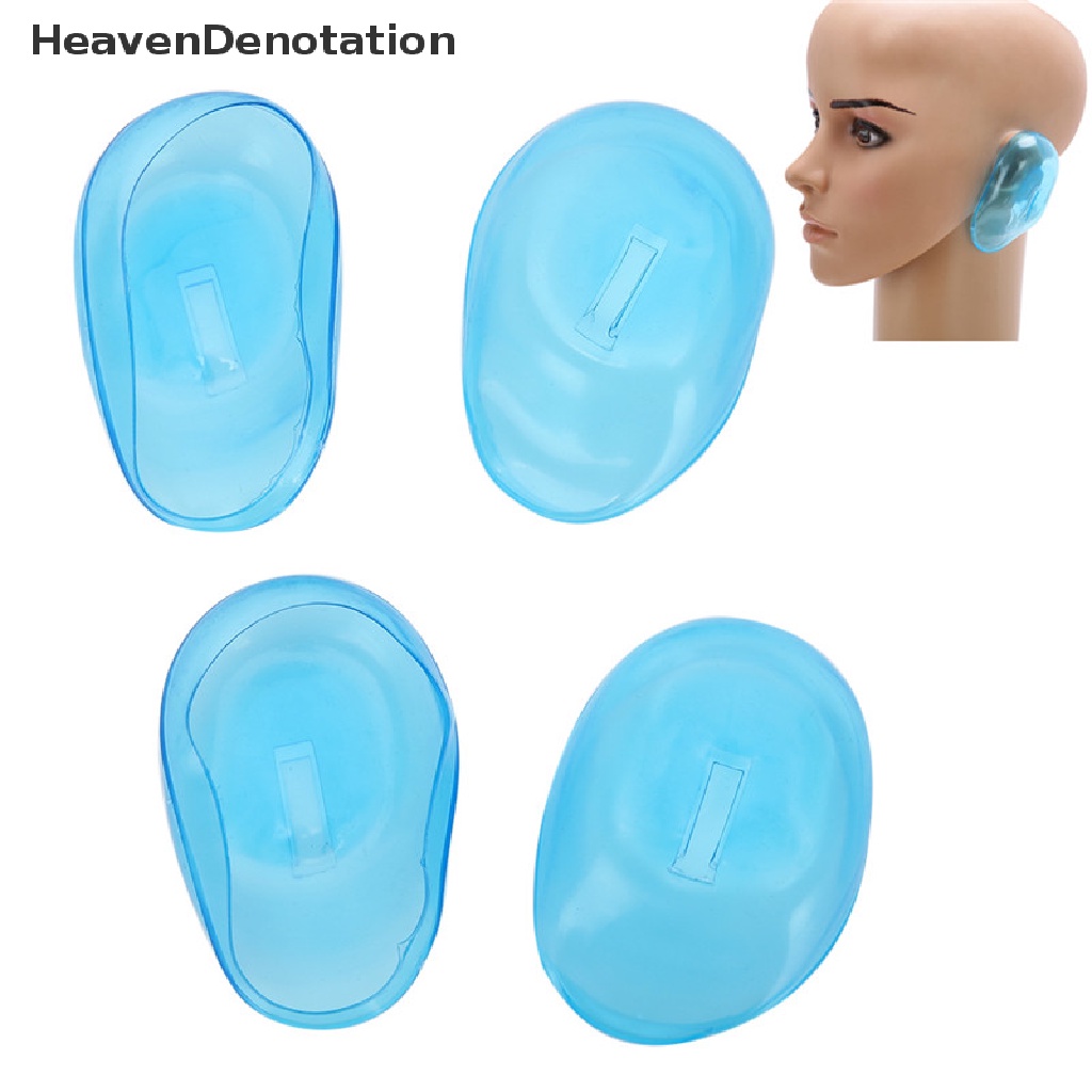 (Heavendenotation) 2 Pasang / 4pcs Cover Pelindung Telinga Bahan Silikon Warna Biru Transparan Untuk Cat Rambut