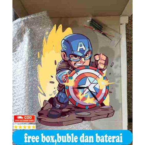 JAM DINDING KARAKTER CAPTAIN AMERICA UNIK BESAR KAYU VINTAGE SOUVENIR JAM CAFE HADIAH KADO ULANG TAHUN Kevinart