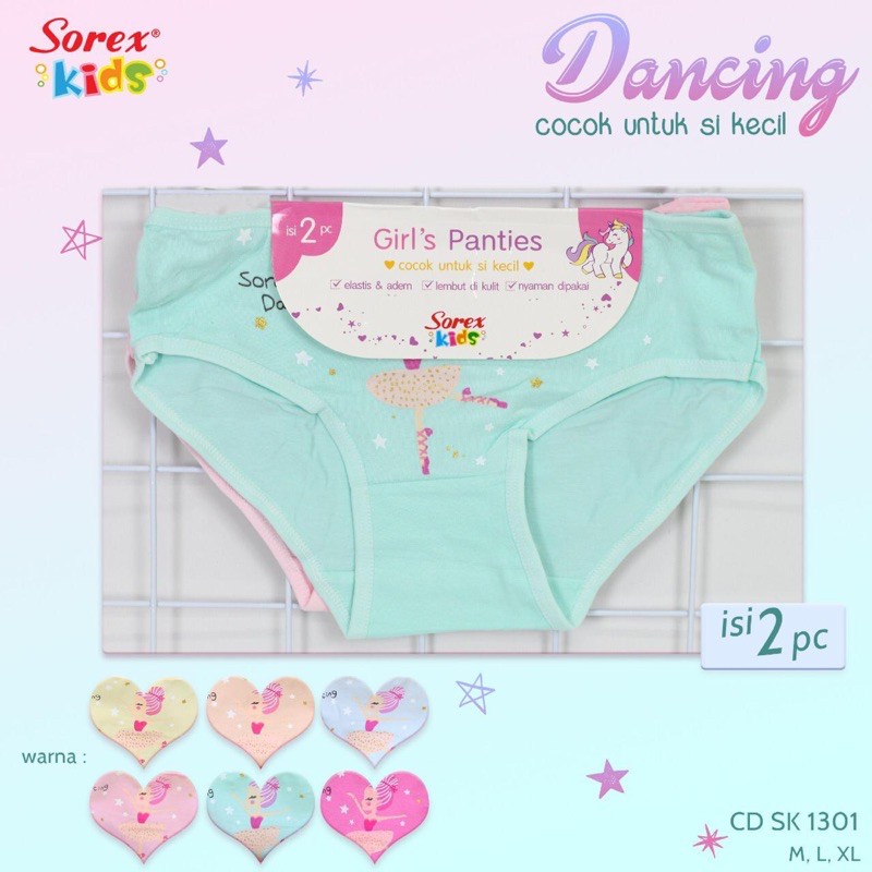 2PCS CELANA DALAM ANAK PEREMPUAN/ CD ANAK SOREX KEPIT  KIDS 1300 unicorn ； 1301 balerina ICE CREAM