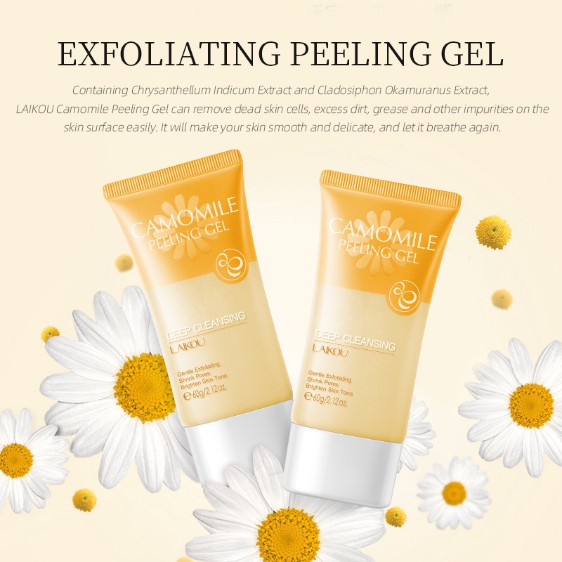 LAIKOU Camomile Peeling Gel Facial Scrub Exfoliating Membersihkan Kulit Mati 60g