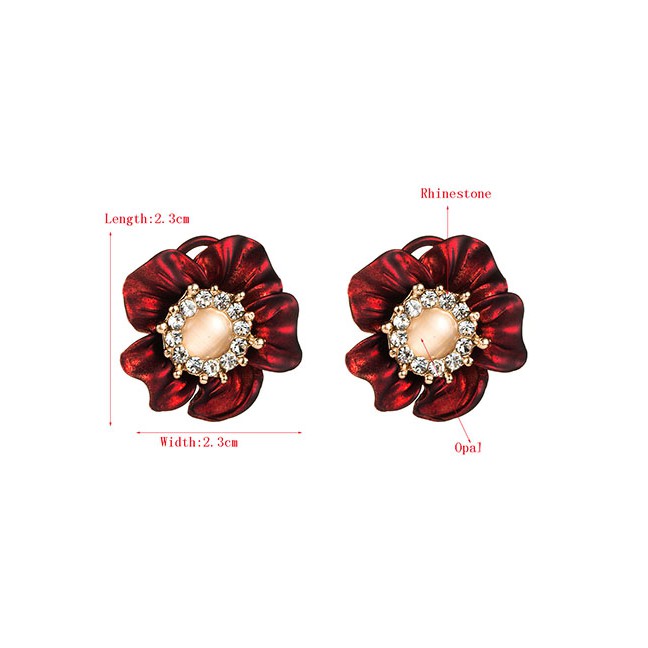 LRC Anting Tusuk Fashion Red Alloy Spray Paint Flower Opal Earrings D38965