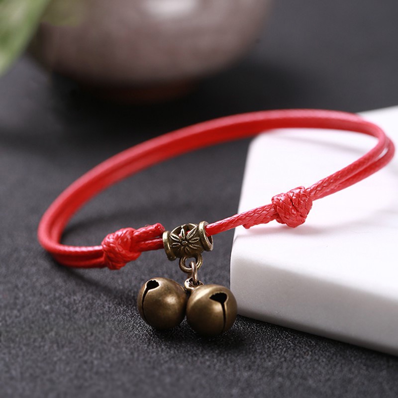 Mori gaya Bell gelang wanita tali merah beberapa gelang vintage Palace Bell gaya Korea siswa kepriba