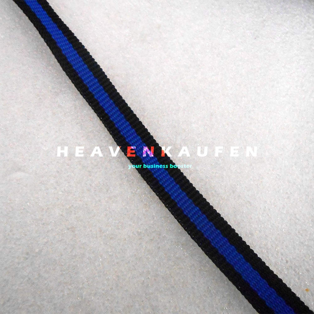 Tali Lanyard Lebar 1 cm Warna Hitam Strip Tengah Biru Meteran