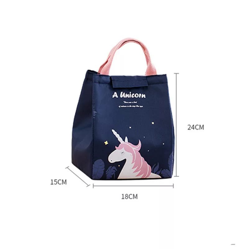 Tas Bekal Motif Unicorn Lucu Goodie Bag Tas Kotak Nasi Lunch Bag Cooler Lunch Box Tali Serut Besar