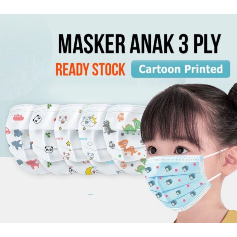 Masker anak 3 ply 3ply Kids Child mask motif Earloop Harga /1pcs