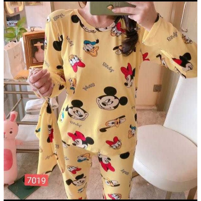 PIYAMA ONESET BAJU TIDUR LENGAN PANJANG CELANA PANJANG ONE SET PIYAMA DEWASA MOTIF MICKEY MOUSE