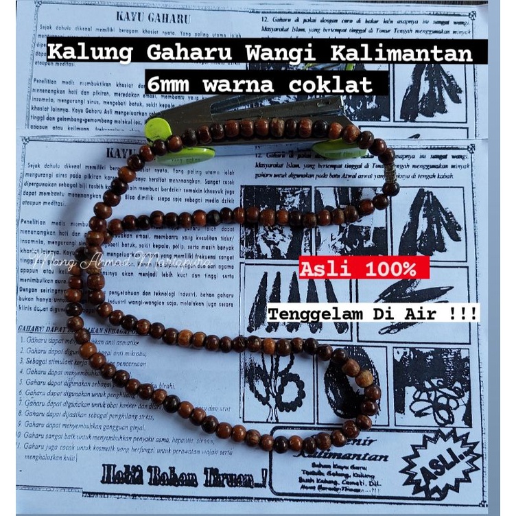 Kalung Gaharu Asli Kalimantan Wangi khas Kayu Gaharu 6mm Panjang Tenggelam di air