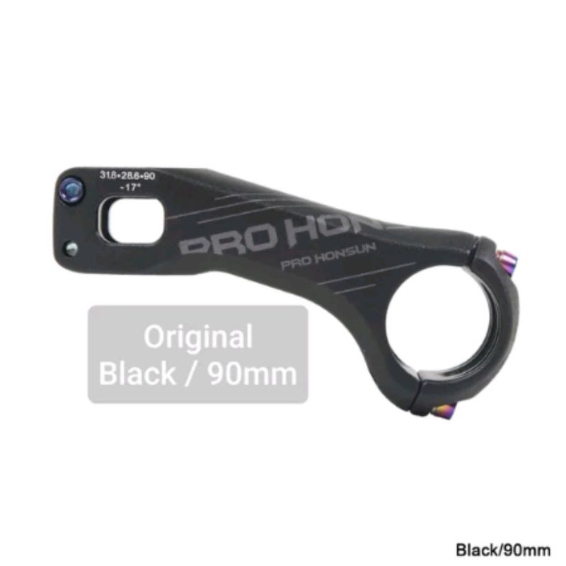 Stem Pro Honsun Hitam Black 90mm . MTB XC 9cm 90 mm cm Angle 17 Derajat Bahan Alloy Alumunium Bisa S