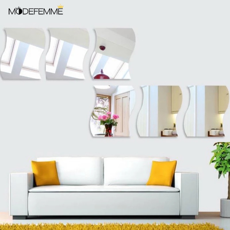 [ 6 PCS  three-dimensional combination mirror wall stickers Decoration for Home Bedroom living room TV background ]