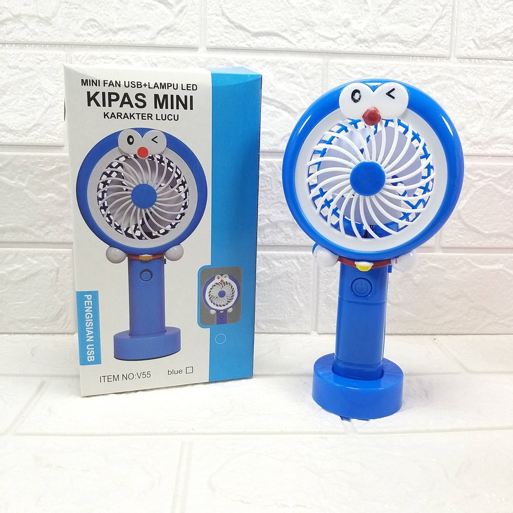 KIPAS ANGIN PORTABLE MINI FAN PLUS LAMPU LED VANSTAR KARAKTER DORAEMON MINION