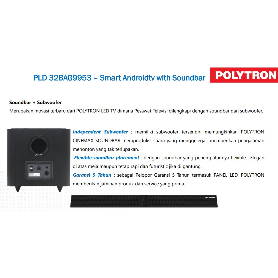 POLYTRON SMART TV MOLA TV PLD 32BAG5959  / 32BAG9858 CINEMAX SOUNDBAR GARANSI RESMI 32 inch 32BAG9953