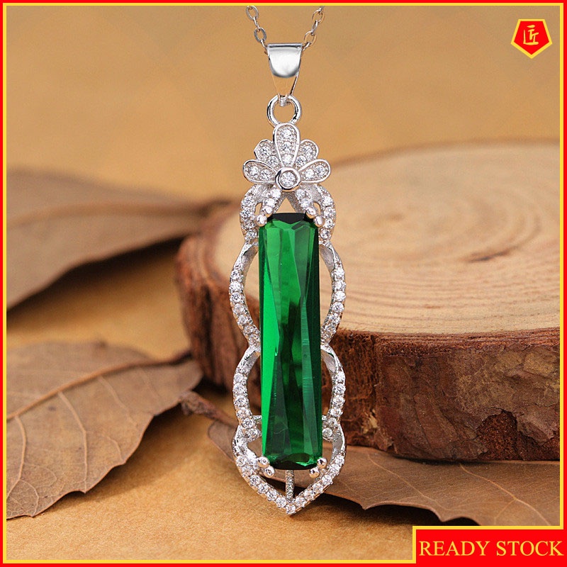 [Ready Stock]Fashion Plated S925 Silver Inlaid Emerald Pendant Elegant Ruby Necklace