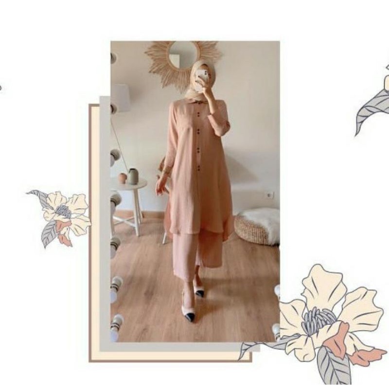 SET LONG TUNIK CRINCKLE SETELAN ONESET ONE SET SETCEL TUNIK BUSUI JUMBO POLOS