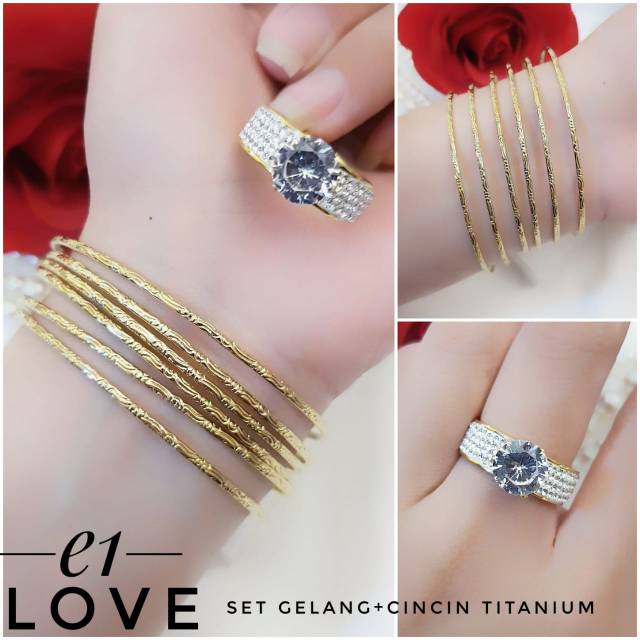 PROMO TERMURAH Set Perhiasan TITANIUM Anti Karat Cincin Berlian Gelang Keroncong Mewah Xuping Laris