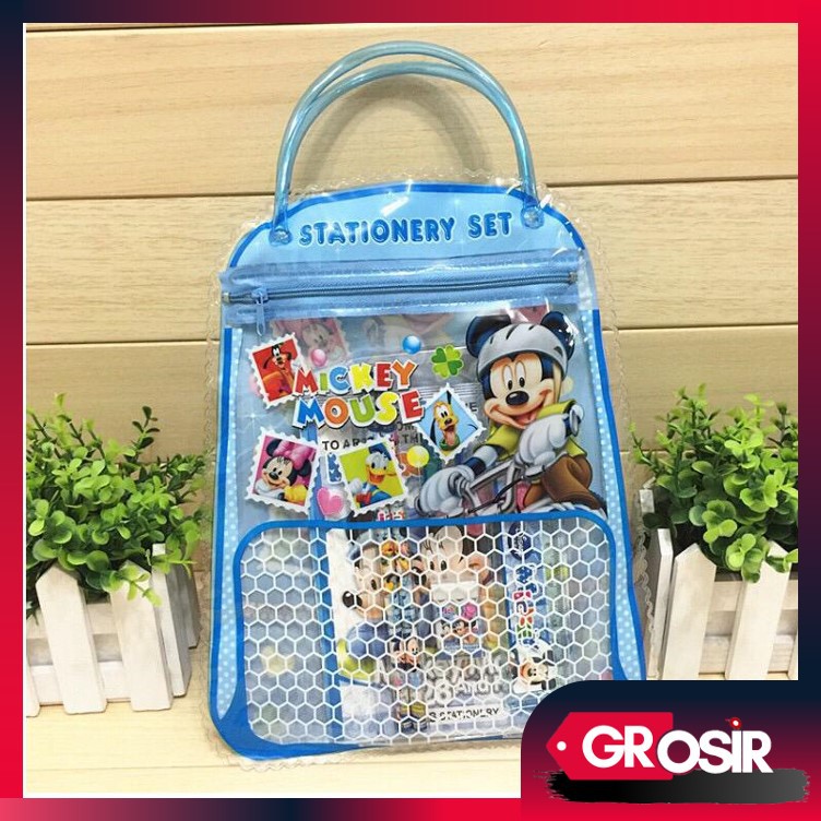 Grosir - S253 Alat Tulis 7 in 1 / Stationary Set Bentuk Tas / Peralatan Sekolah / Souvenir Ulang Tahun Anak