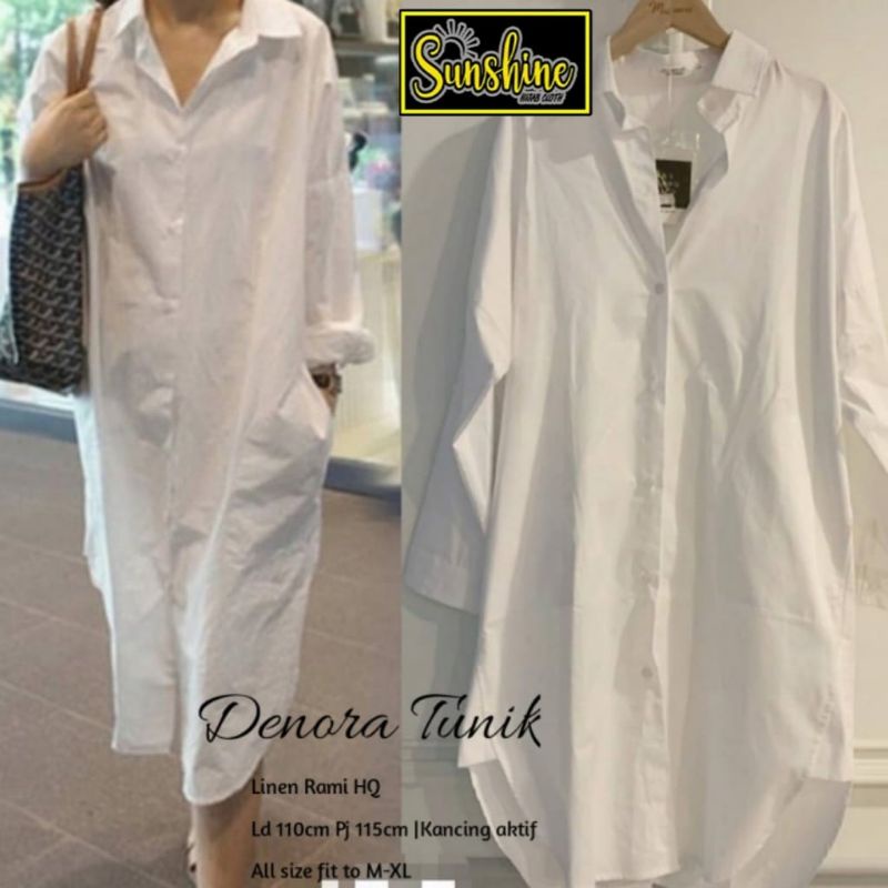Long tunik putih katun linen jumbo ld 110