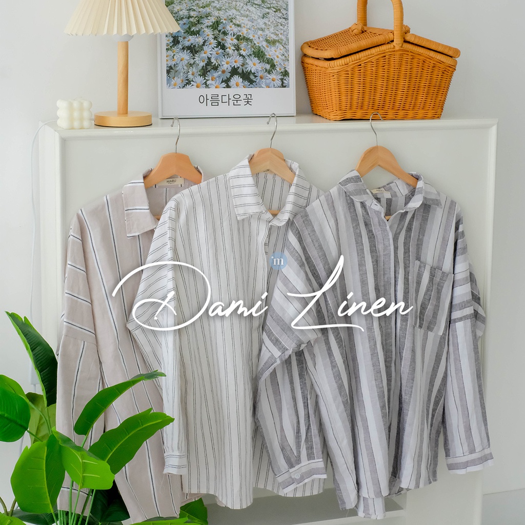 Ready Stock.. Dami Linen Shirt Kemeja Linen Corak Maru