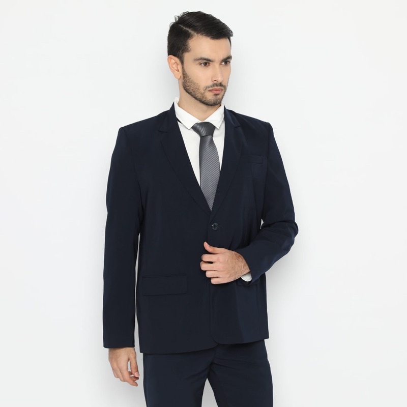 Code Male Jas Blazer Pria Navy Blue Kancing2 Slimfit