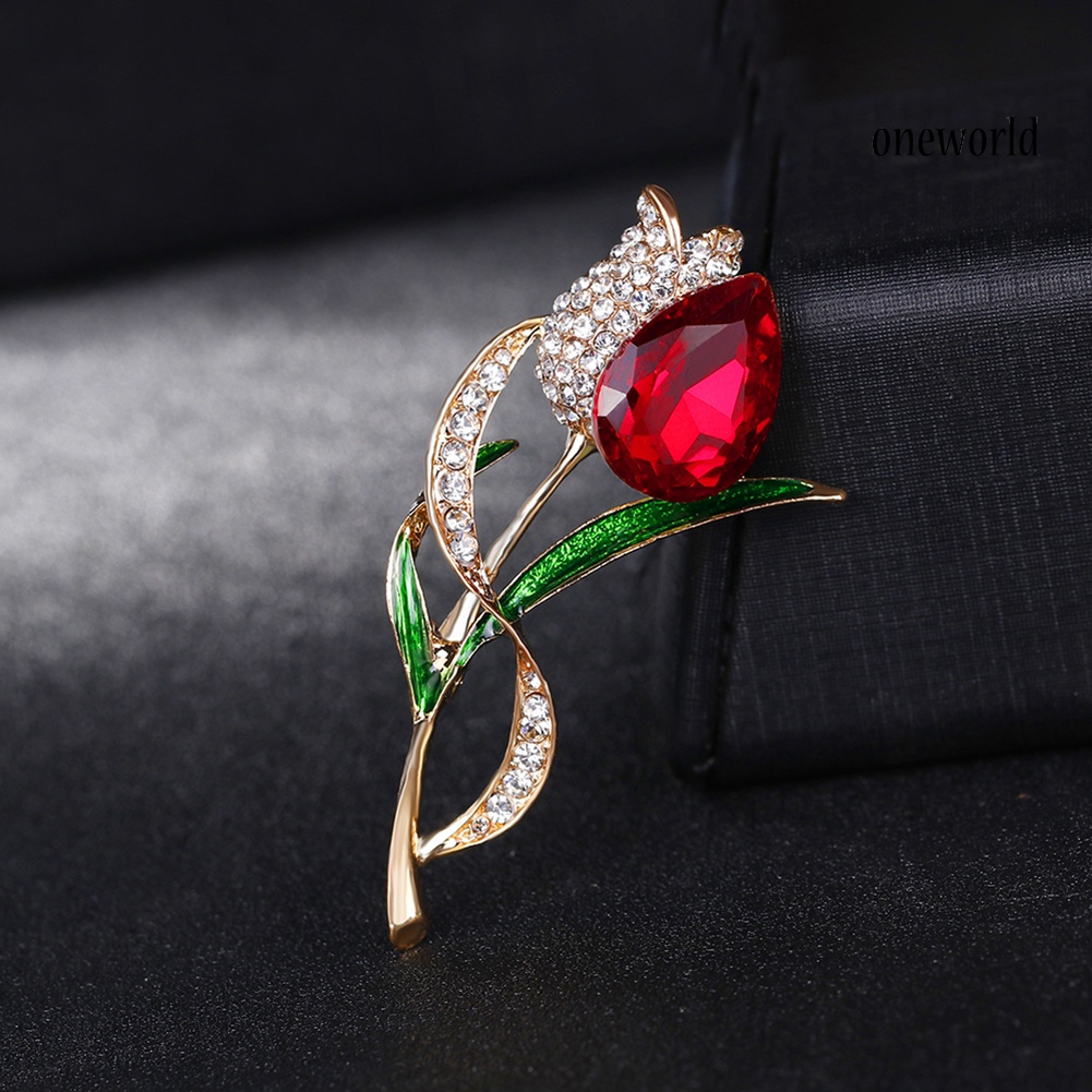 OW@ Lady Elegant Tulip Flower Multicolor Rhinestone Brooch Pin Evening Party Jewelry