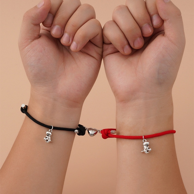 2pcs / Set Gelang Tali Kepang Hias Hati Dinosaurus Untuk Wanita