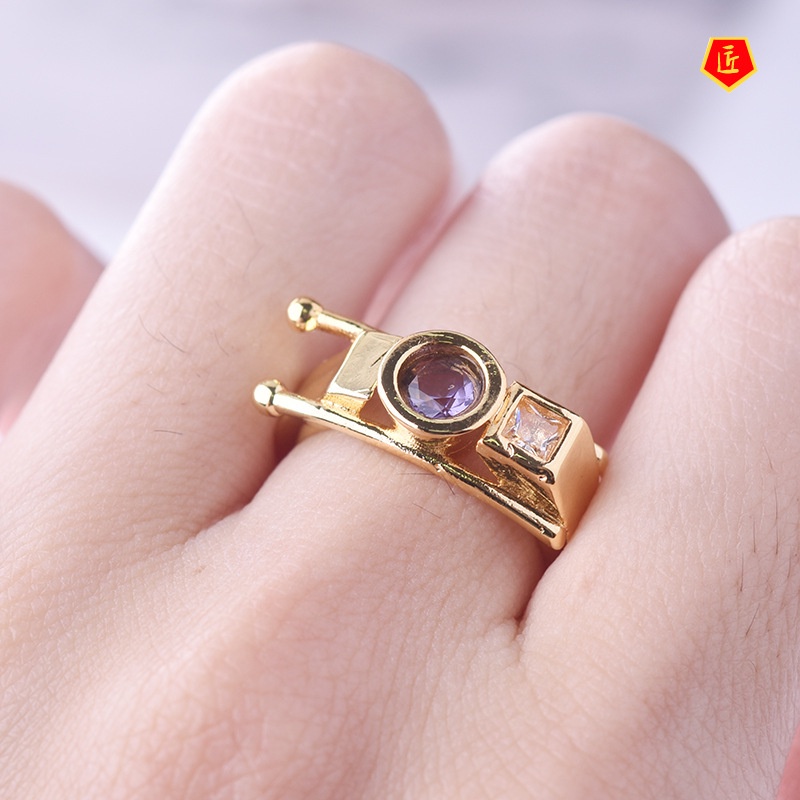 [Ready Stock]Creative Geometric Shaped 18K Gold Diamond-Studded Ring