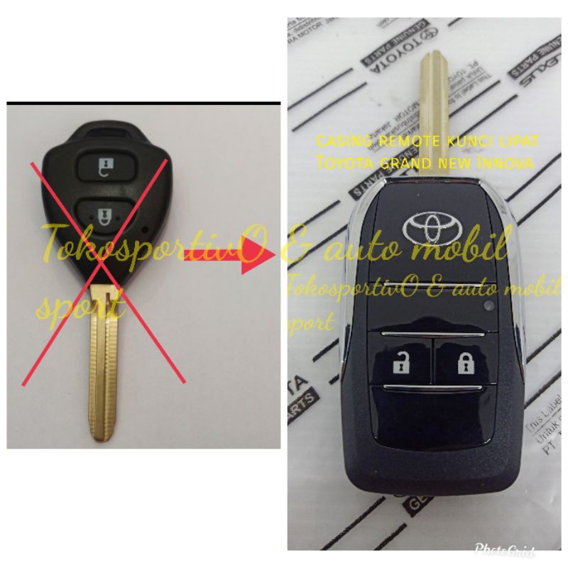 Casing kunci Remote mobil Toyota grand Innova 2012-2015 model style kunci lipat buat pengganti lama