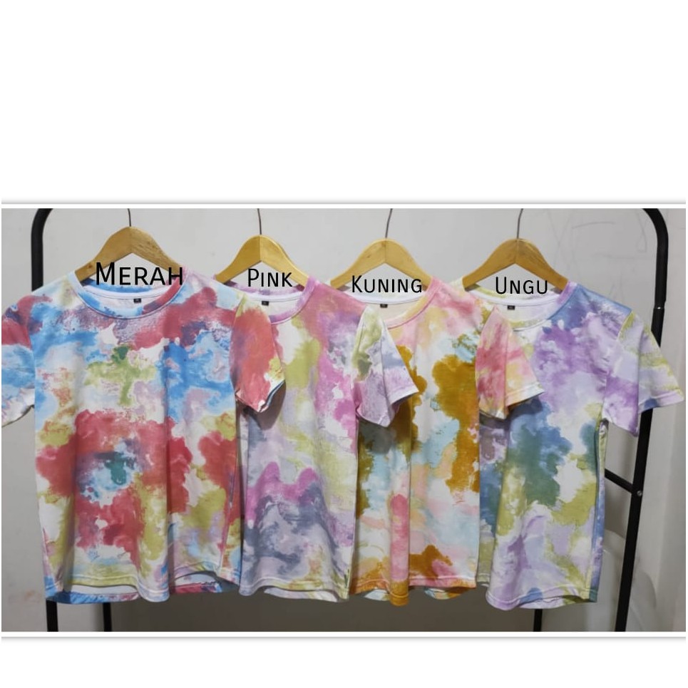 Fashion atasan wanita kaos tie dye pelangi lengan pendek printing bahan Babyterry