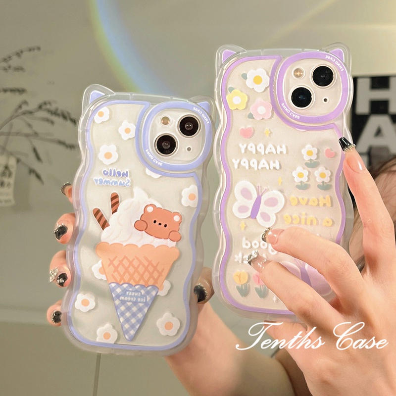 Soft Case Transparan Desain Telinga Kucing Beruang Es Krim Untuk IPhone 14 13 12 11 Pro Max X XR Xs Max 8 7 6 6s Plus SE 2020