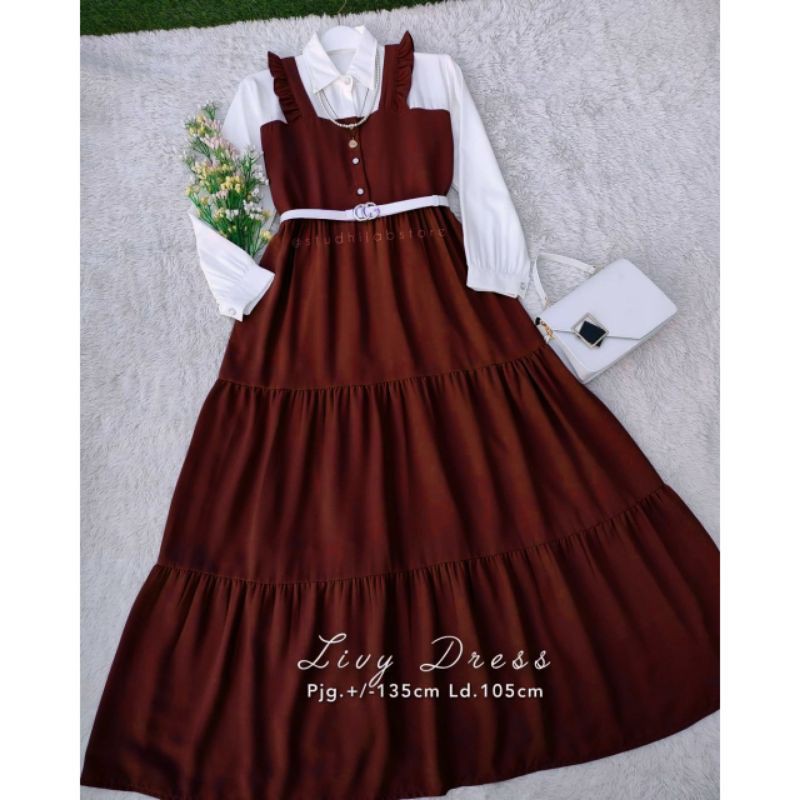 LIVY DRESS / Gamis remaja dewasa kekinian korean style / BUSUI FRIENDL-marun