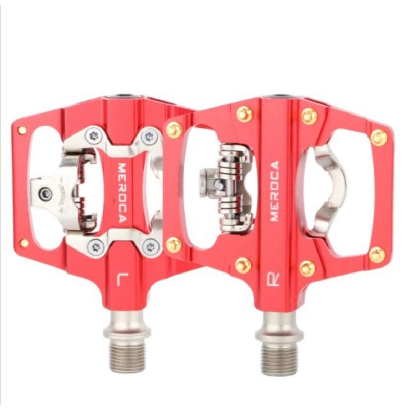 Pedal Dual Sided Cleat &amp; Flat Meroca Pedal Sepeda Meroca Merah