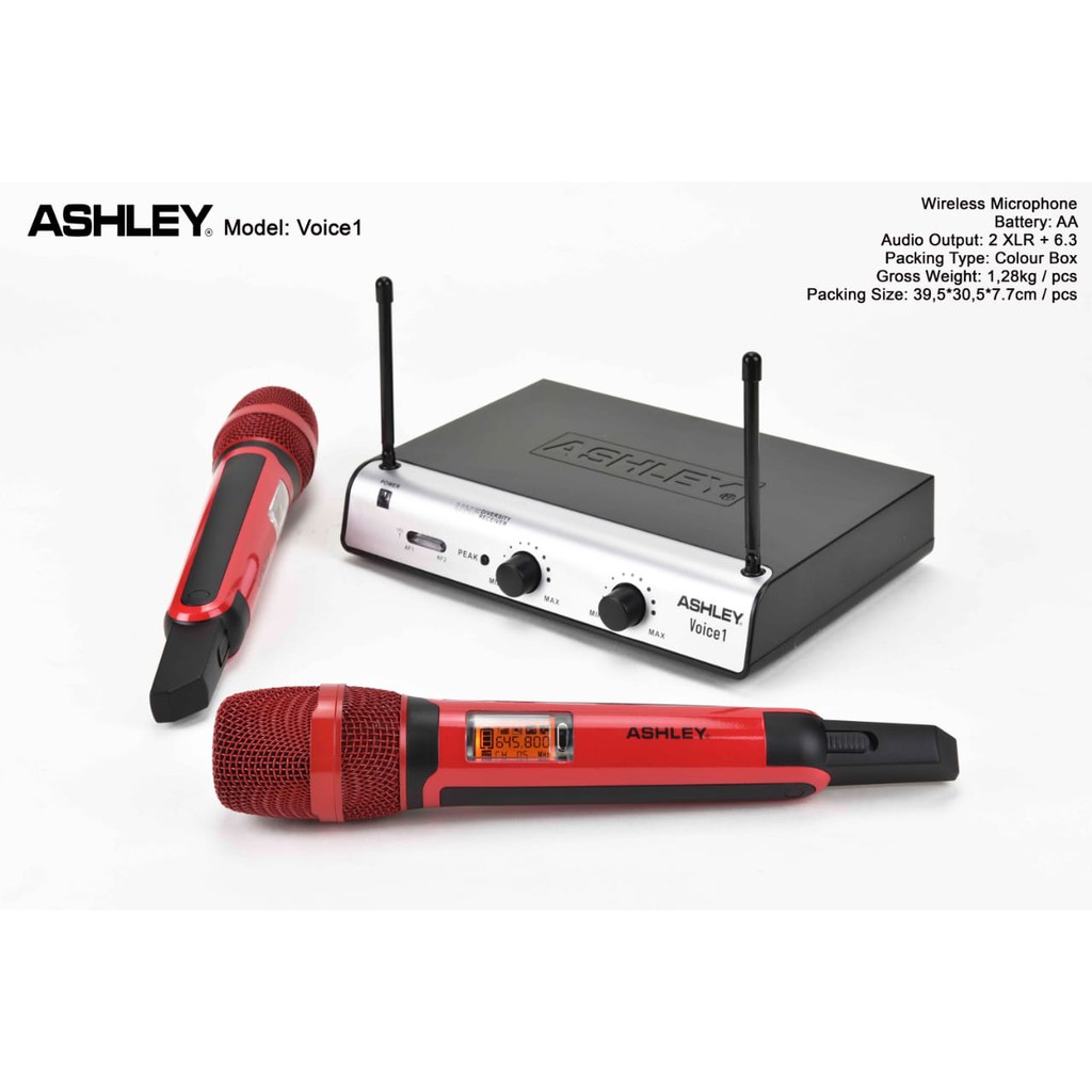 Mic Wireless Ashley Voice 1 Voice-1 UHF 50m Karaoke Studio Pidato Original