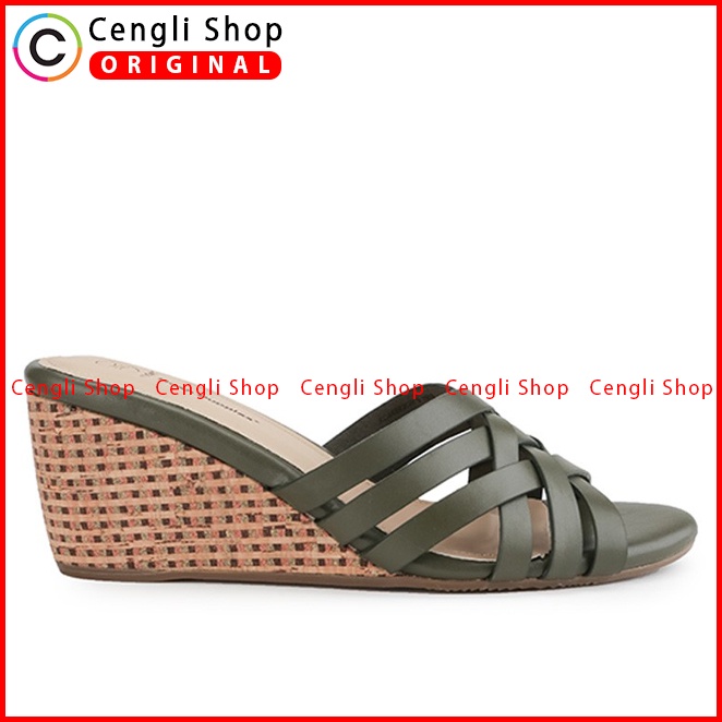 SANDAL WEDGES KULIT HUSH PUPPIES WANITA ORIGINAL TERBARU HIJAU HW23