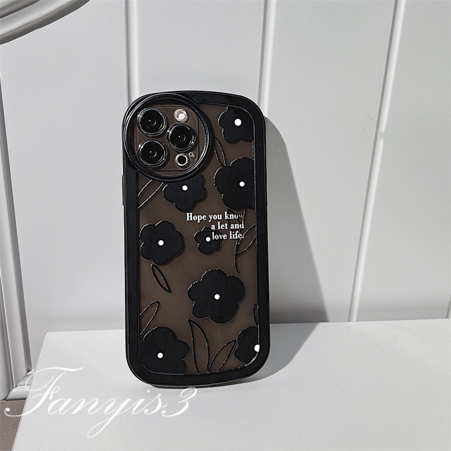 Compatible For iPhone 14 13 12 11 Pro Max X XR Xs Max 8 7 Plus SE 2020 Soft Case Pelindung Motif Bunga Hitam Untuk