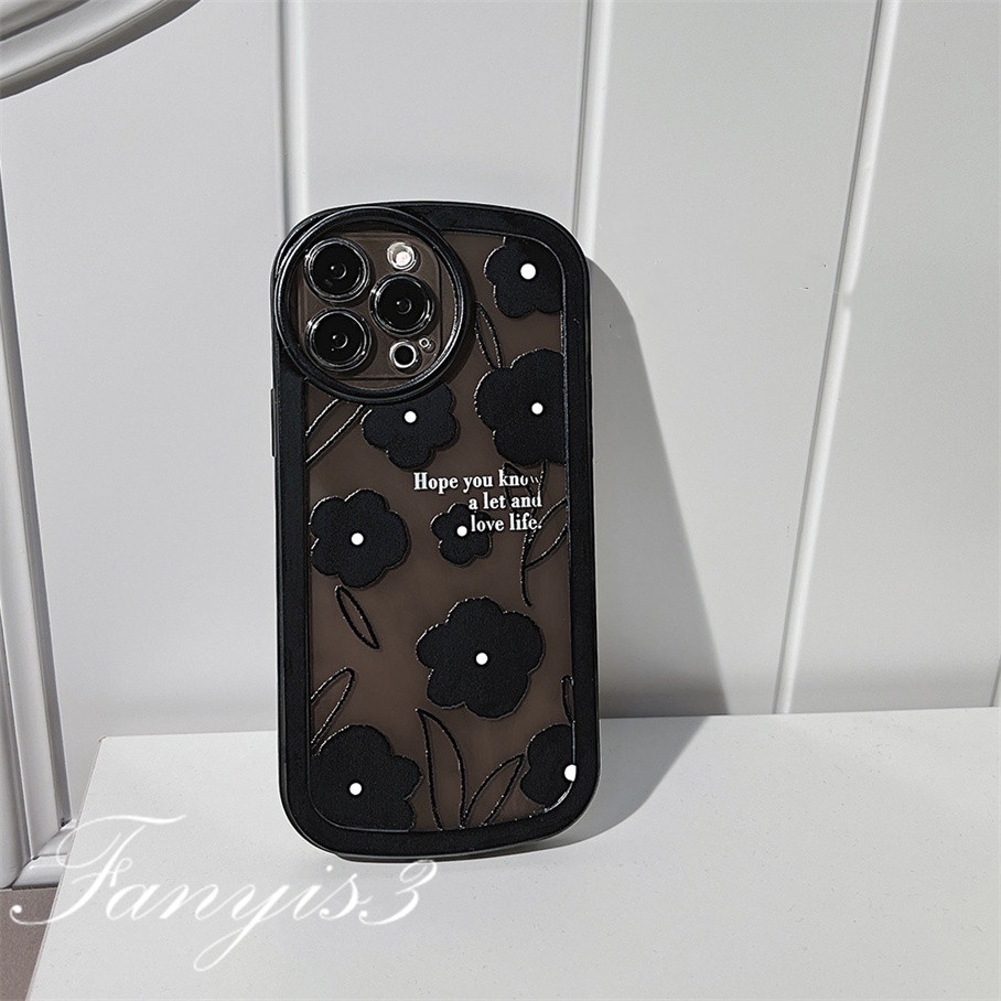 Realme C35 C31 C30 C25Y C21Y C25 C25s C12 C21 C20 C20A C11 C17 7i C15 5 5i 5s 6i C3 Narzo 50A 50i Luxury Black Flowers Phone Case Clear Soft Protective Cover