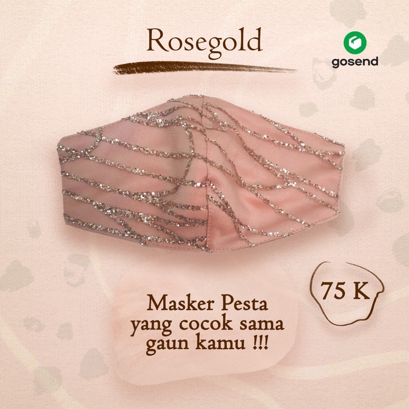 Masker Kain 3 ply | Masker Mewah | Masker Satin Brokat Rosegold