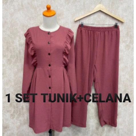 SETELAN WANITA JUMBO/ ADERENA SET { TUNIK+CELANA TERBARU TRENN MASAKINI MUAT BB 55-80 KG