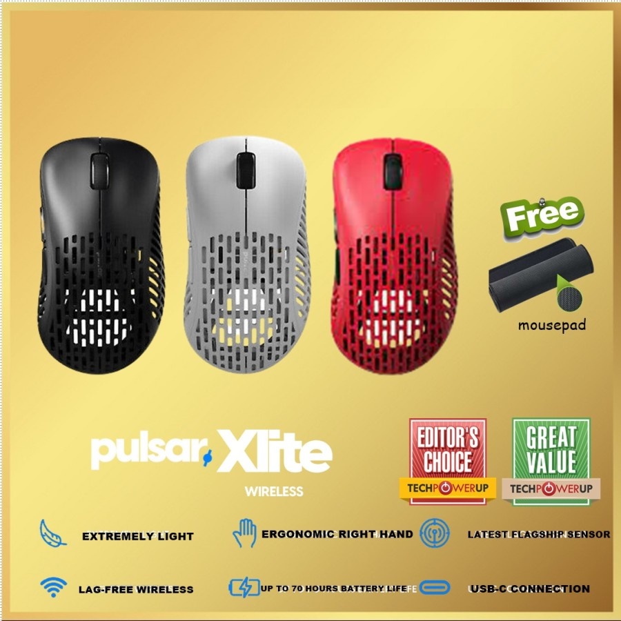 Pulsar XLITE Ultralight Ergonomic - Wireless Gaming Mouse - Black, Unit Only