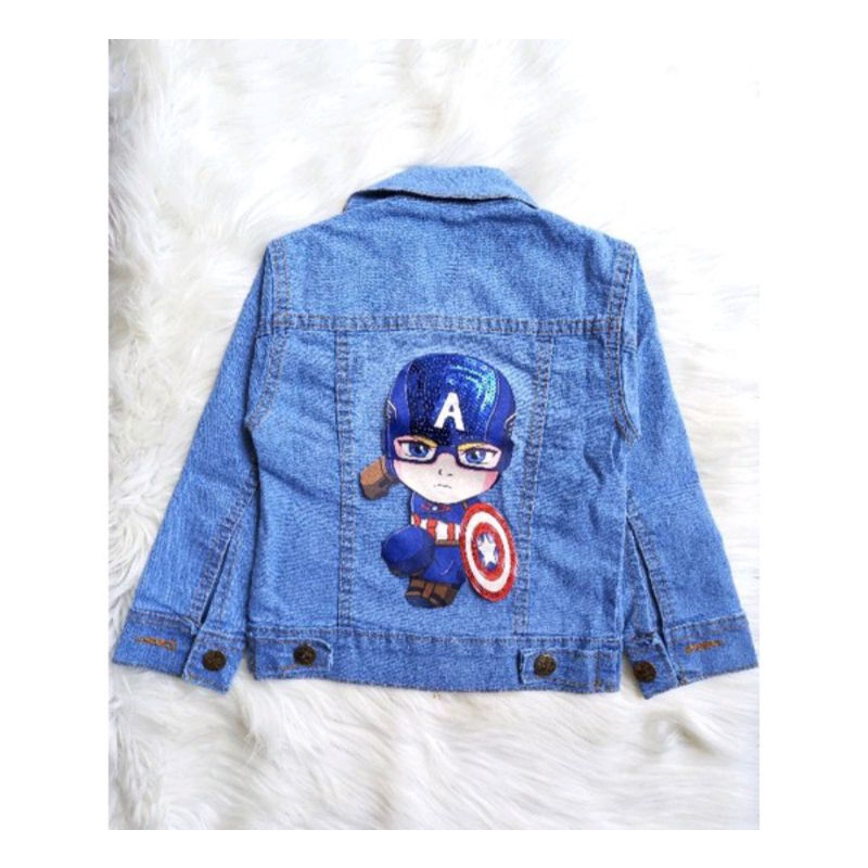 JAKET JEANS LED (NYALA) ANAK/JAKET JEANS SUPERHERO UNTUK 1-12 TAHUN