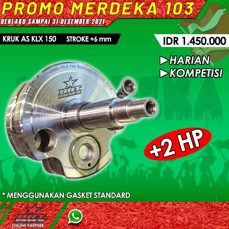 KARUK AS CRANKSHAFT BANDUL STROKE UP BRT - STROKE +6 MM - KLX 150