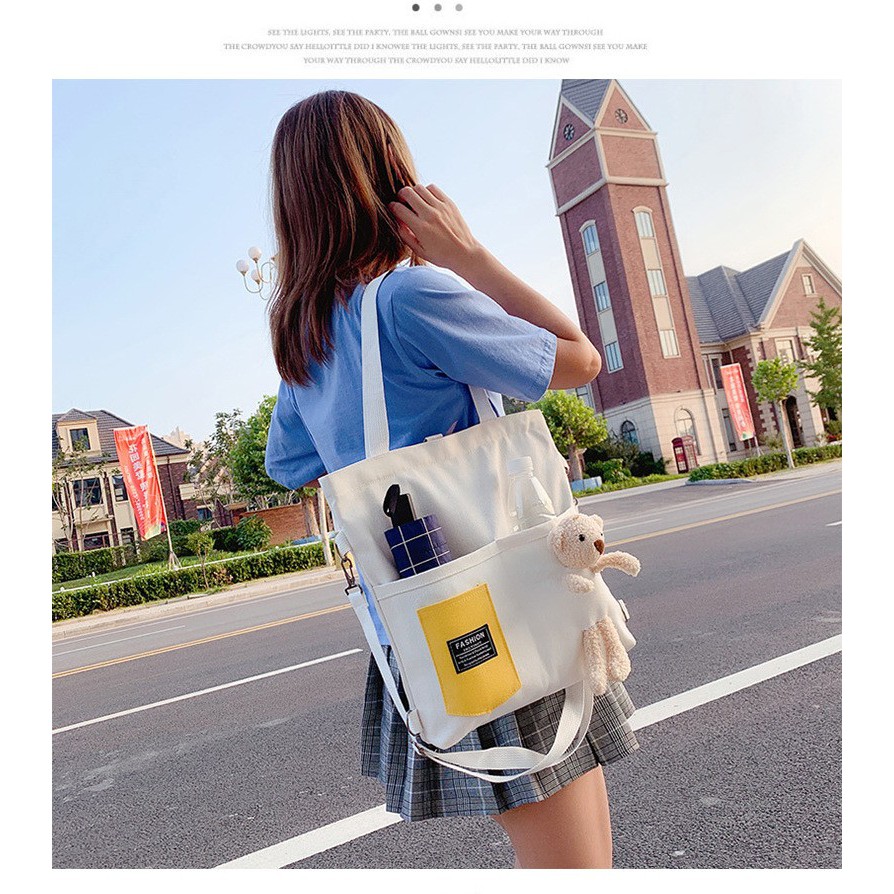 TC-61 tas canvas ransel selempang wanita 2 in 1 import korea jepang