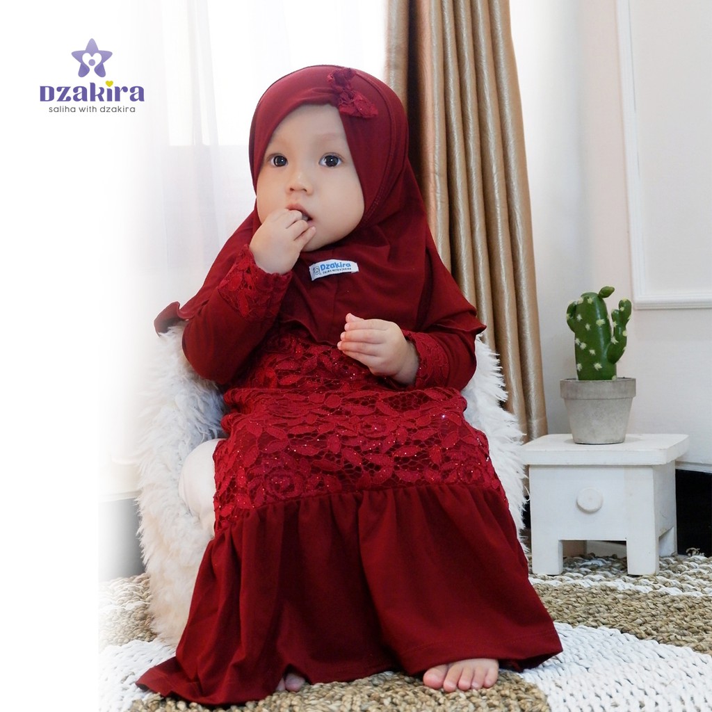 GAMIS BAYI 0-2thn BRUKAT KHALISA MAROON JERSEY TWIST PREMIUM ORIGINAL by DZAKIRA