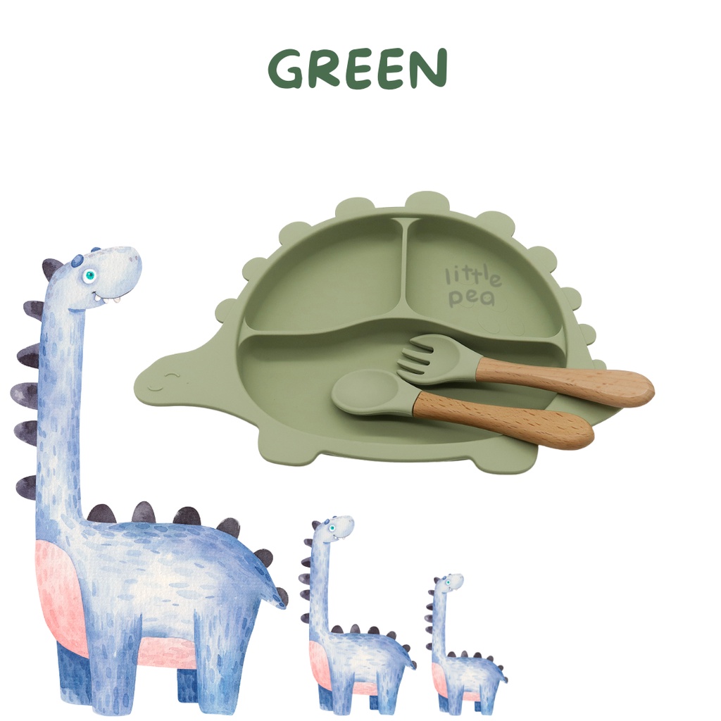 Little Pea Dinosaur Suction Silicone Plate | Piring Silikon Dino dengan suction-Green
