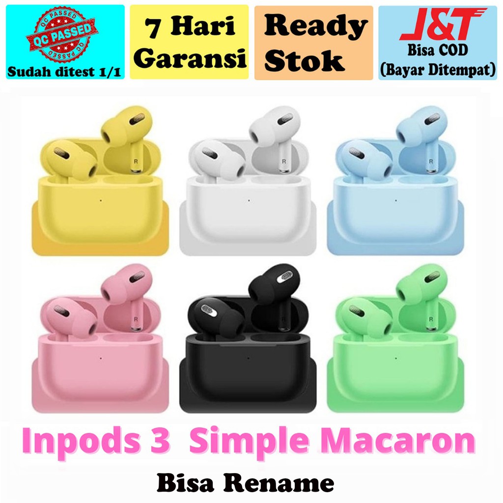 Headset Bluetooth Inpods 3 Simple Earphone Bluetooth Wireless 5.0 macaron