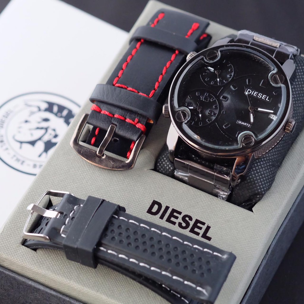 Jam Tangan Pria Analog Diesel Super Triple Time Tanggal Tali Rantai