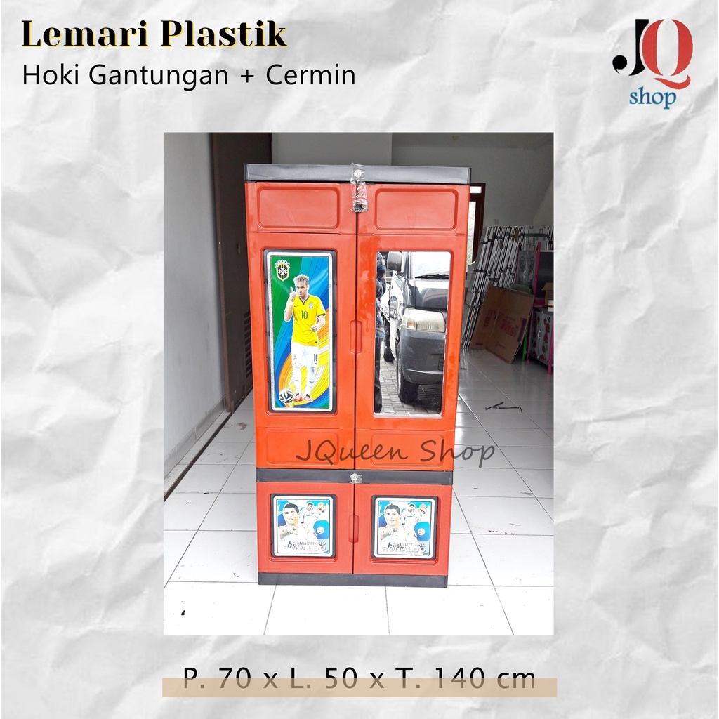Lemari Baju / Pakaian Plastik Pendek Hoki Gantung + Cermin 2 Pintu
