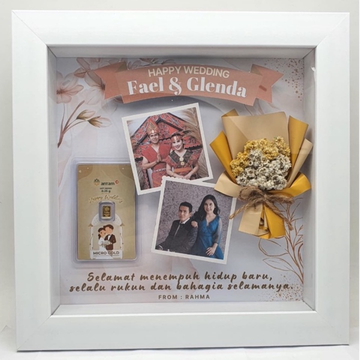 (UKURAN PERSEGI 20X20) HAMPERS Gift CUSTOM Bingkai FRAME Mahar 3D Minigold / Hadiah / Kado Mahar variasi Minigold / Design Frame Birthday Wedding Newborn Baby Graduation (TIDAK TERMASUK EMAS)