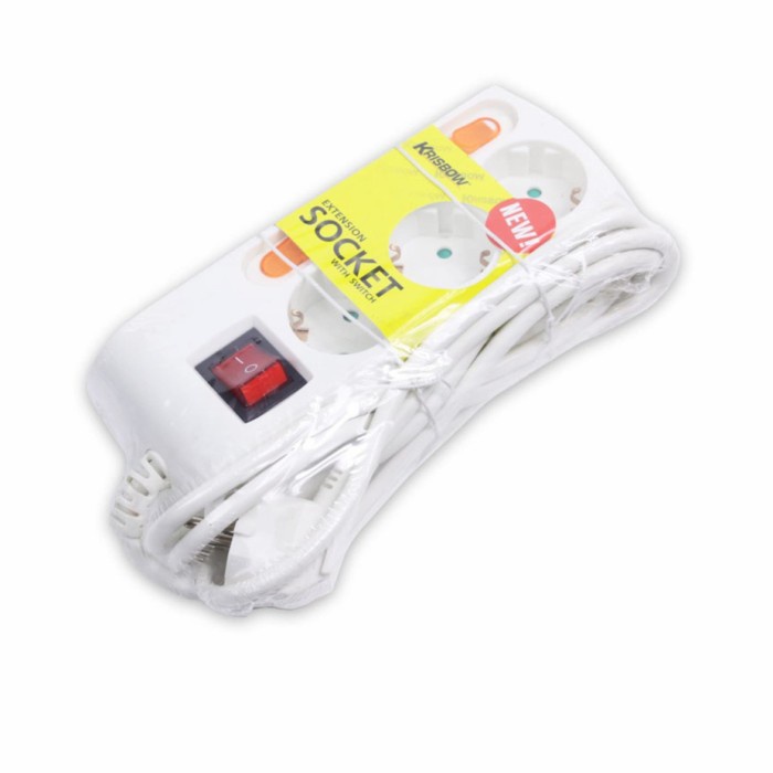 Krisbow Stop Kontak 3 socket - krisbow colokan listrik 6 lubang - sambungan kabel 6 colokan