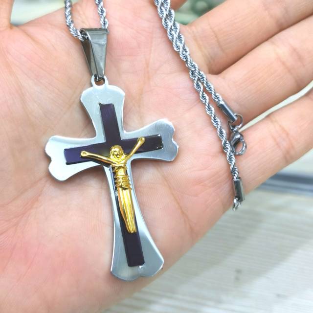 Liontin Salib Leontin Salib Jesus Free Kalung tambang 50cm KS1